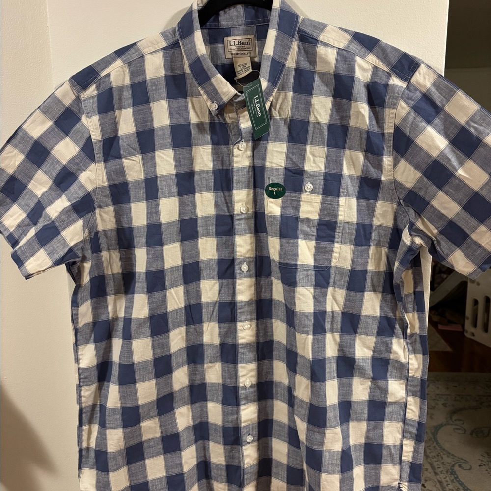 L.L. Bean Men's Casual Blue and White Plaid Shirt